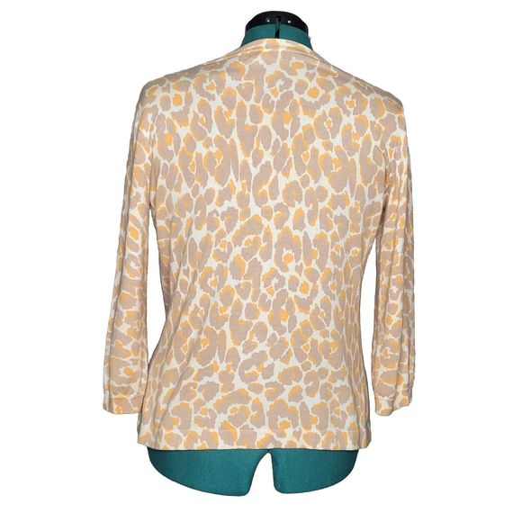 Saks 5th Ave Real Clothes Orange Taupe Leopard Animal Print Cardigan Size Medium - Picture 2 of 4
